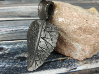 Handmade Forged Iron Leaf Pendant: Viking Amulet Necklace