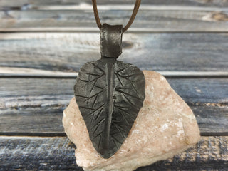 Handmade Forged Iron Leaf Pendant: Viking Amulet Necklace
