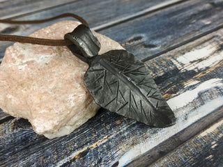 Handmade Forged Iron Leaf Pendant: Viking Amulet Necklace