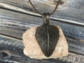 Handmade Forged Iron Leaf Pendant: Viking Amulet Necklace