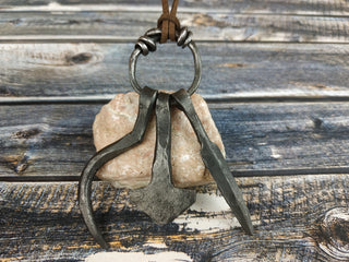Handmade Forged Iron Viking Amulet Necklace: Hammer Pendant