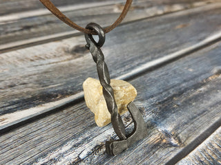 Handmade Forged Iron Viking Hammer Amulet Necklace