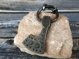 Forged Iron Viking Axe Amulet Necklace: Handmade Pendant