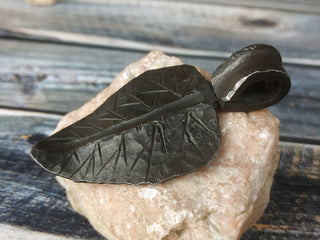 Handmade Forged Iron Leaf Pendant: Viking Amulet Necklace