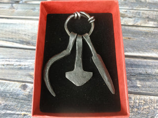 Handmade Forged Iron Viking Amulet Necklace: Hammer Pendant