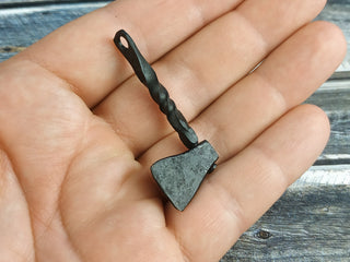 Handmade Forged Iron Viking Axe Amulet Necklace
