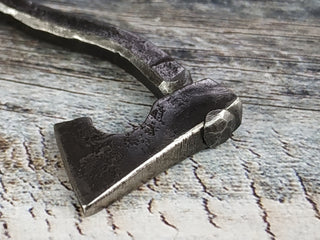 Handmade Forged Iron Viking Axe Amulet Necklace