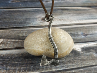 Handmade Forged Iron Viking Axe Amulet Necklace