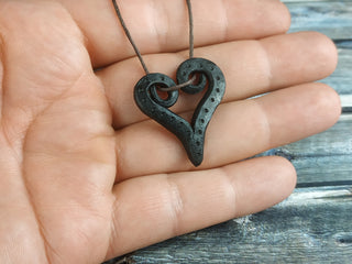 Handmade Forged Iron Heart Pendant: Viking Amulet Necklace