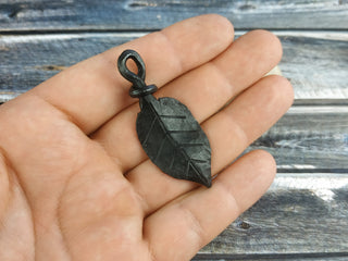 Handmade Forged Iron Leaf Necklace: Viking Amulet Pendant