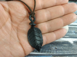 Handmade Forged Iron Leaf Necklace: Viking Amulet Pendant