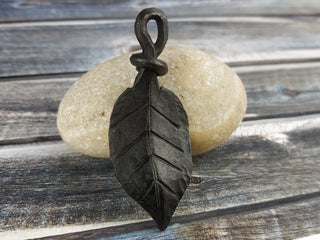 Handmade Forged Iron Leaf Necklace: Viking Amulet Pendant