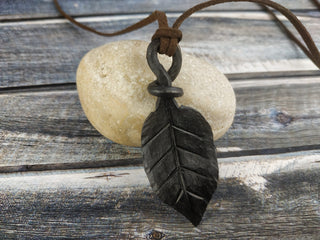 Handmade Forged Iron Leaf Necklace: Viking Amulet Pendant