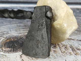 Handmade Forged Iron Viking Axe Amulet Necklace