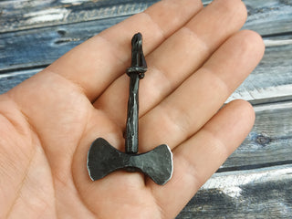 Forged Iron Viking Axe Amulet: Handmade Necklace Pendant