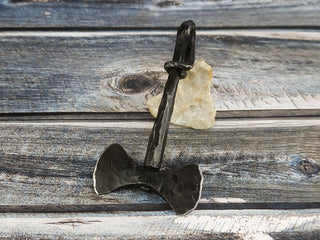Forged Iron Viking Axe Amulet: Handmade Necklace Pendant