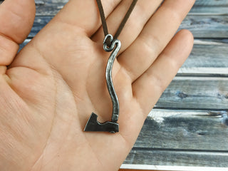 Handmade Forged Iron Viking Axe Amulet Necklace