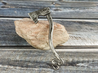 Handmade Forged Iron Viking Axe Amulet Necklace