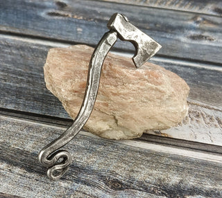 Handmade Forged Iron Viking Axe Amulet Necklace