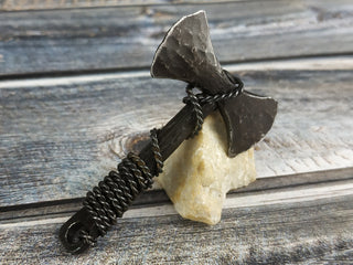Forged Iron Viking Axe Amulet - Handmade Necklace Pendant