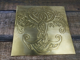 Handmade Brass Celtic Tree of Life Tile - Wall Art Decor
