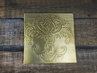 Handmade Brass Celtic Tree of Life Tile - Wall Art Decor