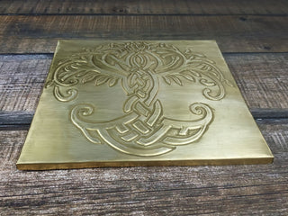 Handmade Brass Celtic Tree of Life Tile - Wall Art Decor
