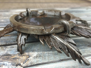 Handmade Forged Iron Ashtray: Metal Hemp Ornament
