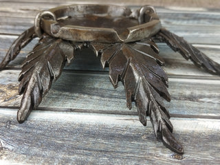Handmade Forged Iron Ashtray: Metal Hemp Ornament