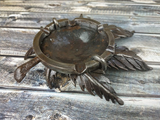 Handmade Forged Iron Ashtray: Metal Hemp Ornament