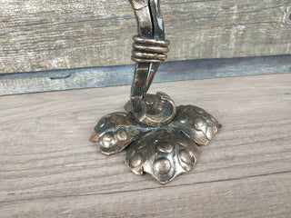 Handmade Forged Iron Rose Candlestick: Metal Flower Sculpture