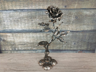 Handmade Forged Iron Rose Candlestick: Metal Flower Sculpture