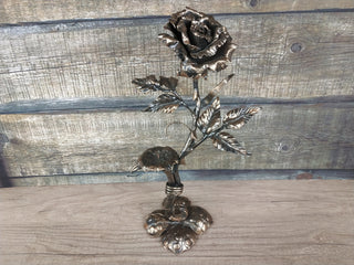 Handmade Forged Iron Rose Candlestick: Metal Flower Sculpture