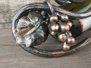 Hand Forged Iron Wine Bottle Holder: Rustic Bar & Home Decor