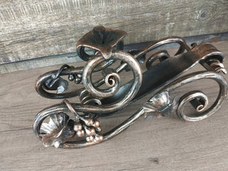 Hand Forged Iron Wine Bottle Holder: Rustic Bar & Home Decor