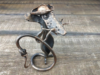 Handmade Forged Iron Pirate Rat Sculpture: Metal Art Decor