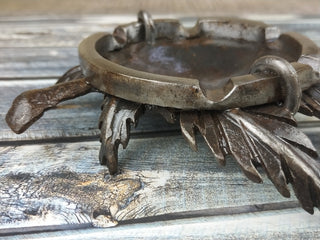Handmade Forged Iron Ashtray: Metal Hemp Ornament