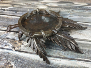 Handmade Forged Iron Ashtray: Metal Hemp Ornament