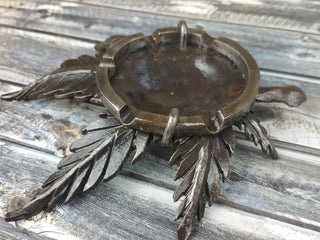 Handmade Forged Iron Ashtray: Metal Hemp Ornament