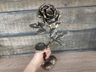 Handmade Forged Iron Rose Candlestick: Metal Flower Sculpture