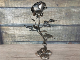 Handmade Forged Iron Rose Candlestick: Metal Flower Sculpture