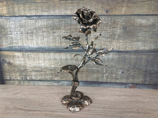 Handmade Forged Iron Rose Candlestick: Metal Flower Sculpture