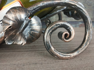 Hand Forged Iron Wine Bottle Holder: Rustic Bar & Home Decor