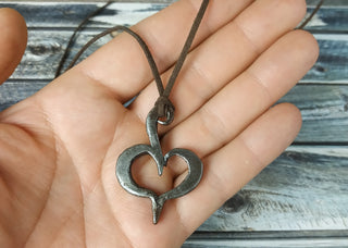 Forged Metal Heart Amulet: Handmade Iron Necklace Keychain