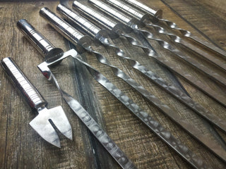 Hand Forged Stainless Steel Grilling Set: Skewers & Meat Fork