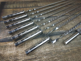 Hand Forged Stainless Steel Grilling Set: Skewers & Meat Fork