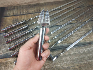 Hand Forged Stainless Steel Grilling Set: Skewers & Meat Fork