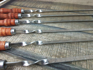 Hand Forged Grill Skewer Set: Stainless Steel with Wood Handle