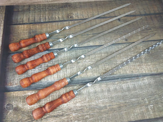 Hand Forged Grill Skewer Set: Stainless Steel with Wood Handle