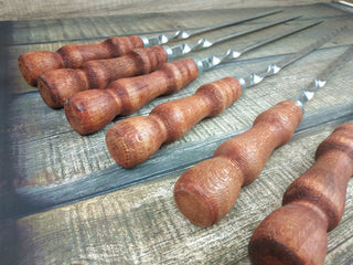 Hand Forged Grill Skewer Set: Stainless Steel with Wood Handle